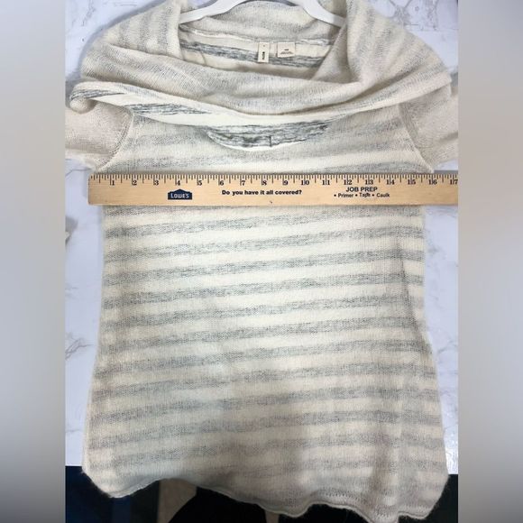 Anthropologie Moth Ivory Striped Layered Cowl Neck Sweater - Picture 3 of 10
